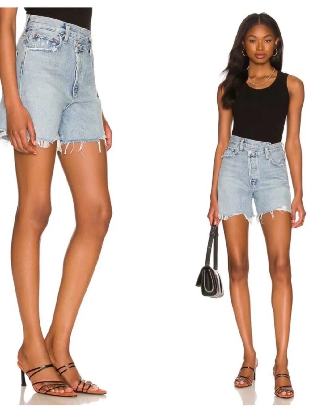 AGOLDE Criss Cross Waistband Denim Jean Cutoff Shorts Jorts Light Wash Blue 24 - Picture 3 of 16